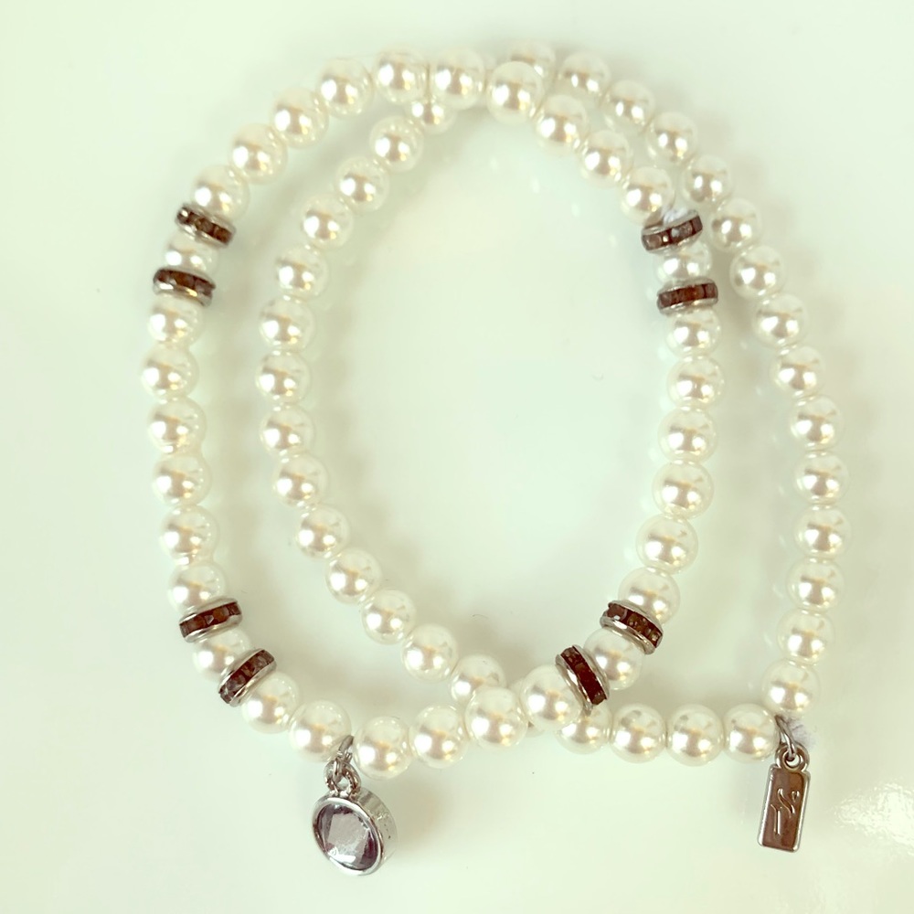 Faux Pearl & Rhinestone Stretch Bracelets